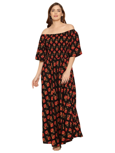 

Aawari Floral Off-Shoulder Maxi Dress, Black