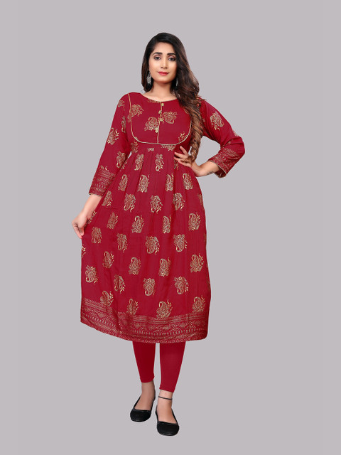 

Atsevam Women Ethnic Motifs Printed Kurta, Maroon