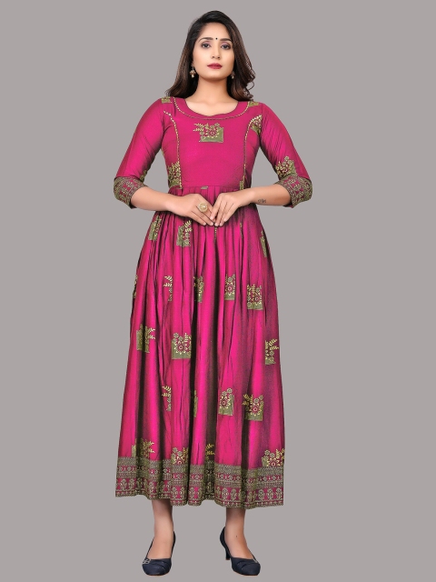 

Atsevam Women Ethnic Motifs Printed Anarkali Kurta, Pink