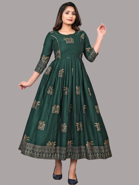 

Atsevam Women Ethnic Motifs Printed Anarkali Kurta, Green