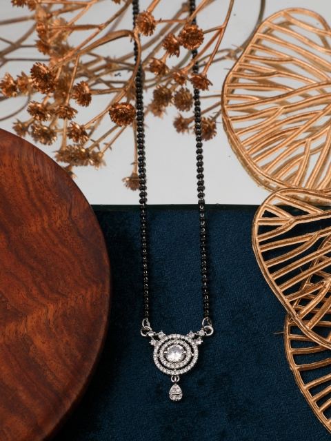 

Vita Bella Rose Gold-Plated Stone Studded & Beaded Mangalsutra, Silver