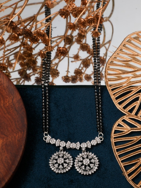 

Vita Bella Rhodium-Plated Stone Studded & Beaded Mangalsutra, Silver