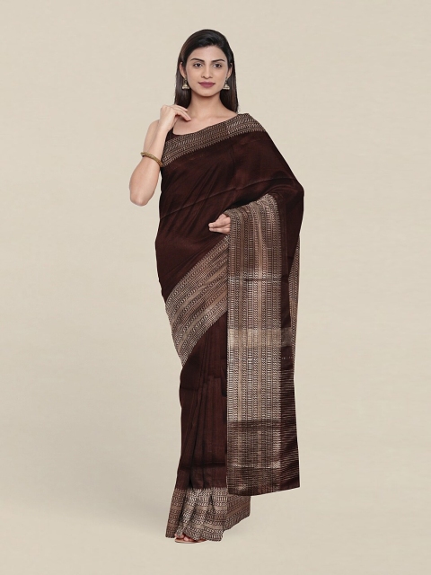 

Pothys Brown & Gold-Toned Zari Linen Blend Saree