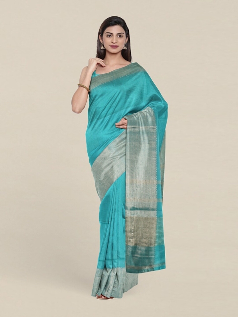 

Pothys Blue & Gold-Toned Zari Linen Blend Saree
