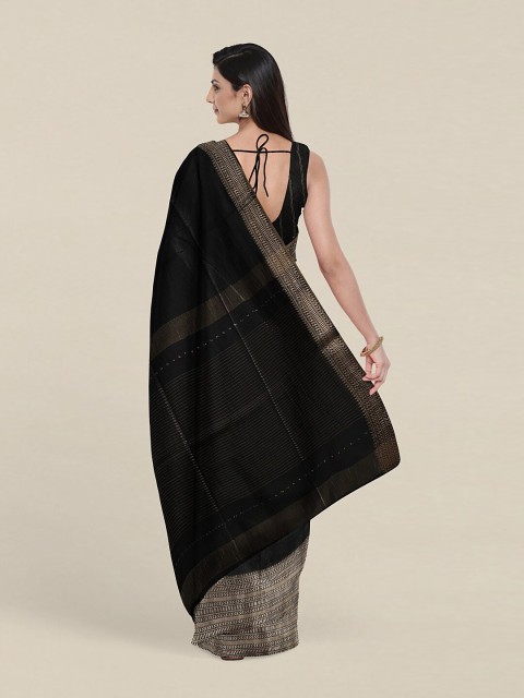 

Pothys Black & Gold-Toned Zari Linen Blend Saree