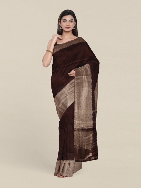 

Pothys Brown And Gold-Toned Zari Border Saree