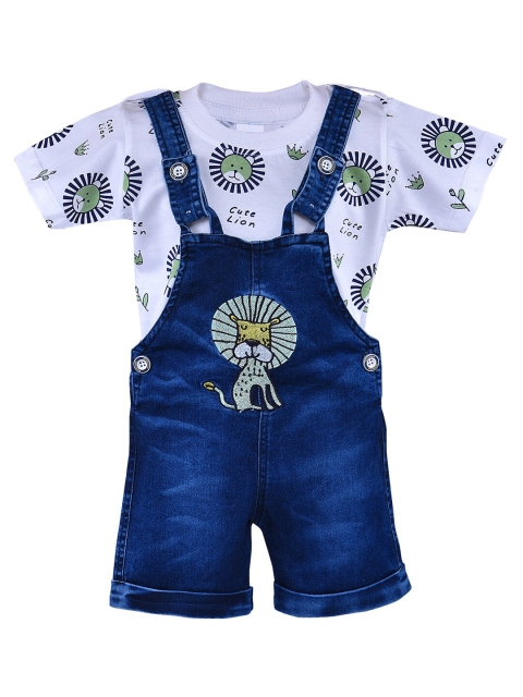 

Wish Karo Boys White & Green Printed T-shirt with Dungaree