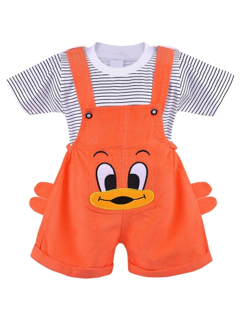 

Wish Karo Boys Orange & White Striped T-shirt with Dungaree