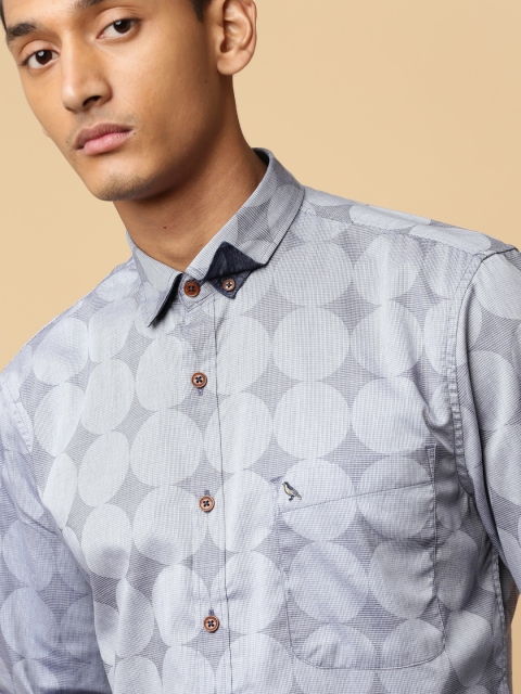 

Mr Bowerbird Men Navy Blue Tailored Fit Self Design Precision Favorite Shirt