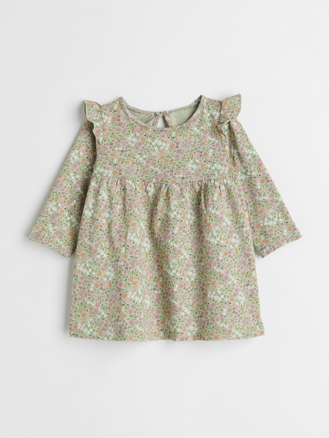 

H&M Girls Floral Printed A-Line Dress, Green