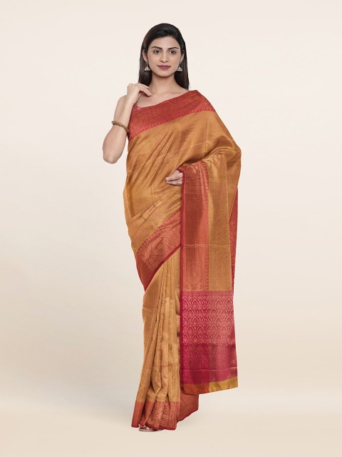 

Pothys Mustard & Red Ethnic Motifs Zari Art Silk Saree
