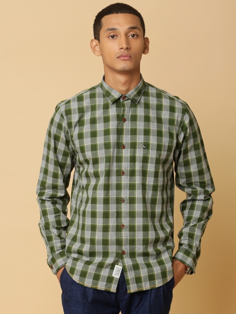 

Mr Bowerbird Men Green & Grey Tailored Fit Melange City Plaid Favorite Shirt