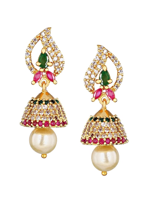 

Mallepula Gold-Plated CZ Studded Classic Jhumkas Earrings