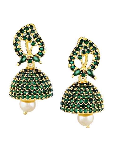

Mallepula Gold-Plated Paisley Shaped Jhumkas Earrings, Green