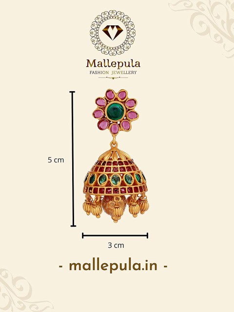 

Mallepula Gold-Plated CZ & Ruby Studded Floral Jhumkas Earrings