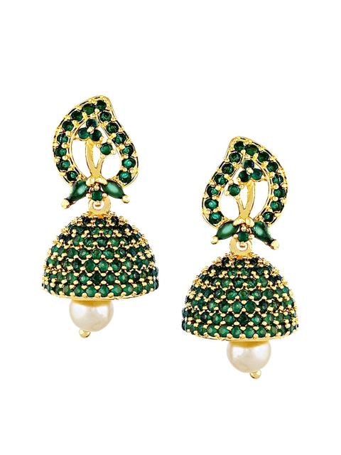 

Mallepula Gold-Plated Paisley Shaped Jhumkas Earrings, Green