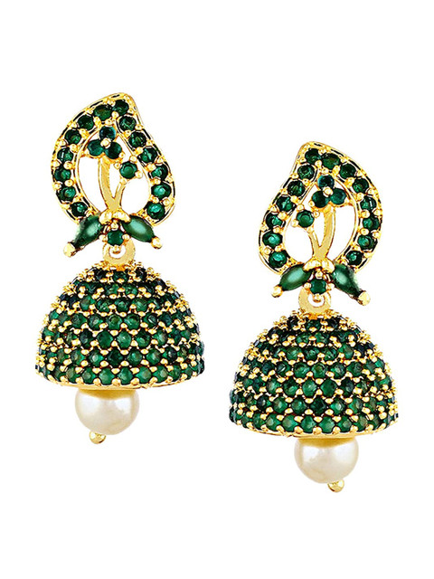 

Mallepula Gold-Plated Paisley Shaped Jhumkas Earrings, Green