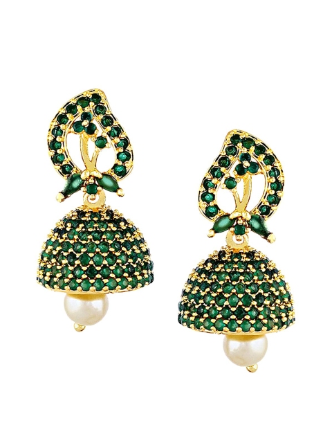 

Mallepula Gold-Plated Paisley Shaped Jhumkas Earrings, Green