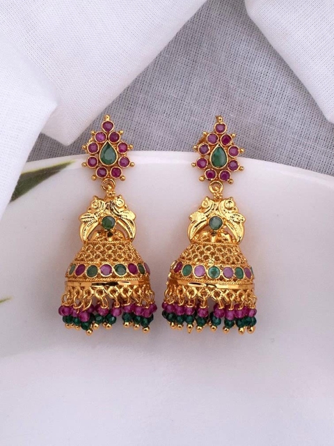 

Mallepula Gold-Plated Dome Shaped Jhumkas Earrings