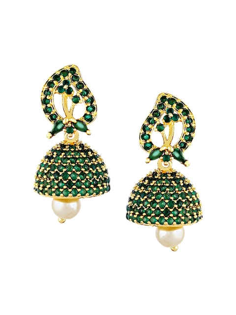 

Mallepula Gold-Plated Paisley Shaped Jhumkas Earrings, Green
