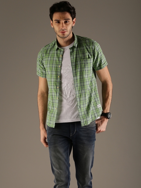 

Flying Machine Men Green & Navy Slim Fit Checked Casual Shirt