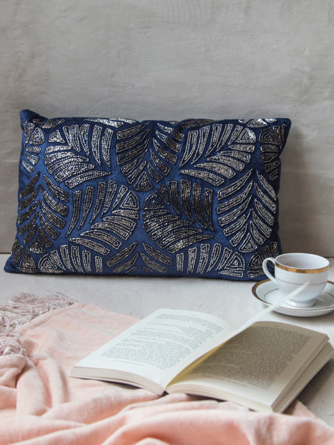 

The 7 DeKor Embellished Leaf Design Rectangle Cushions, Blue