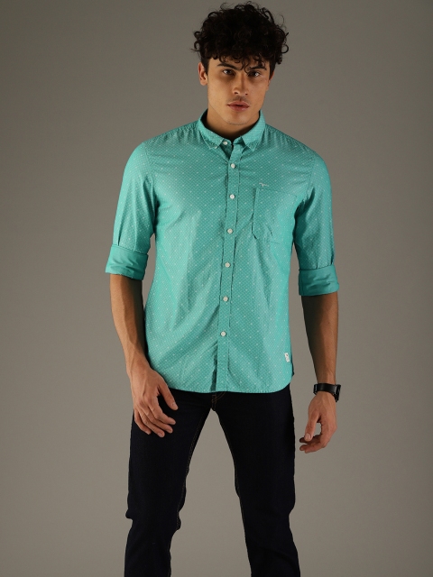 

Flying Machine Men Sea Green Regular Fit Printed Casual Shirt