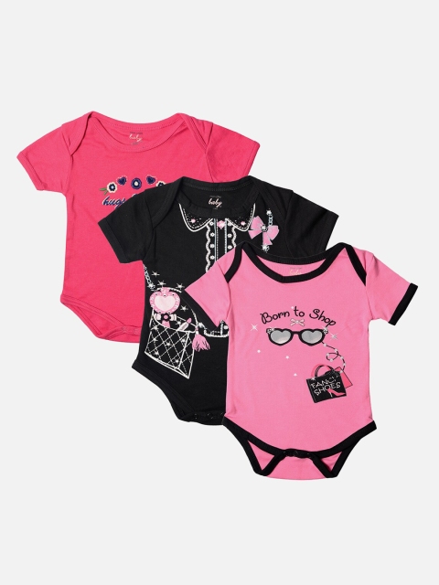 

TINY HUG Kids Set of 3 Printed Romper, Pink