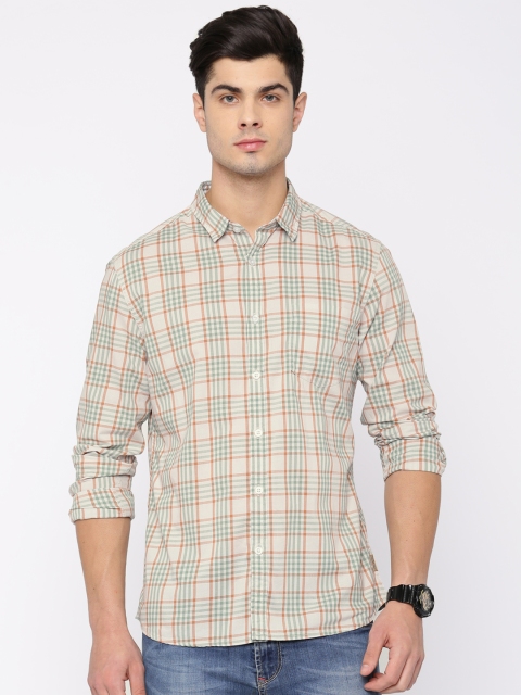 

Flying Machine Men Grey & Green Regular Fit Checked Casual Shirt, Brown