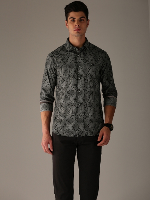 

Flying Machine Men Black & Grey Slim Fit Printed Casual Shirt