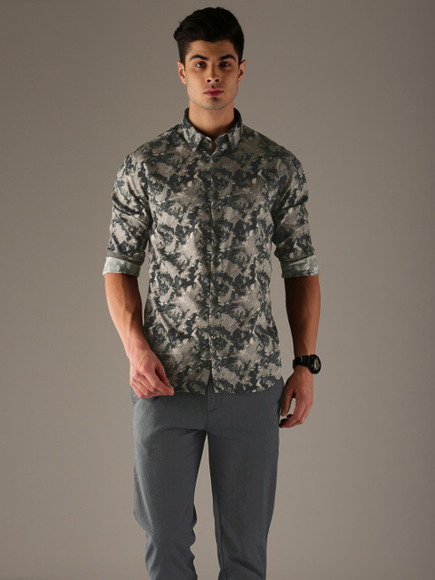 

Flying Machine Men Grey Slim Fit Printed Casual Shirt