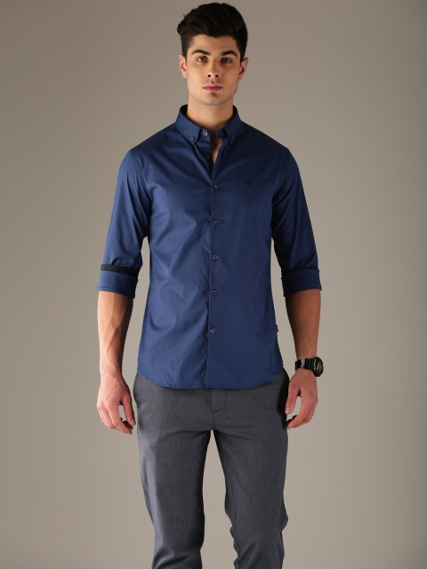 

Flying Machine Men Blue Slim Fit Solid Party Shirt