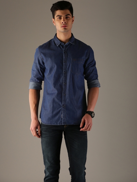 

Flying Machine Men Blue Regular Fit Solid Casual Shirt