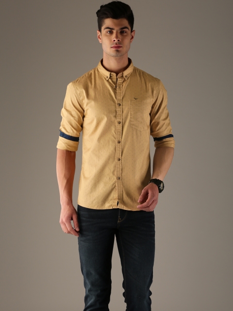

Flying Machine Men Khaki Regular Fit Printed Casual Shirt