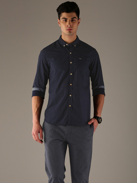 

Flying Machine Men Navy Blue Regular Fit Printed Casual Shirt