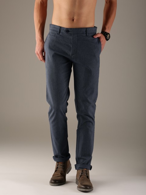 

Flying Machine Men Navy Blue Super Slim Fit Self Design Regular Trousers