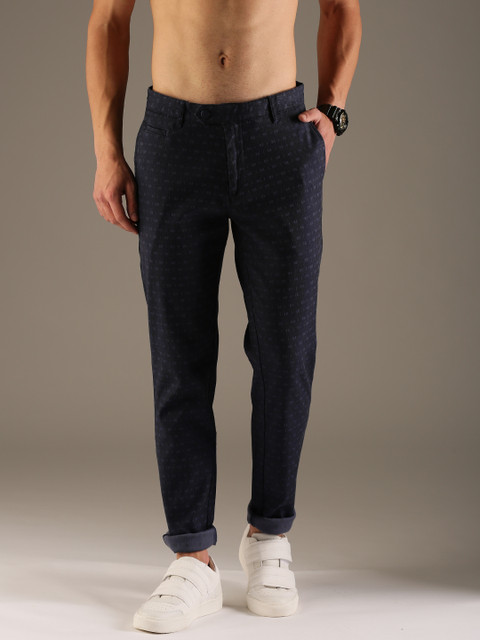 

Flying Machine Men Navy Super Slim Fit Self Design Regular Trousers, Navy blue