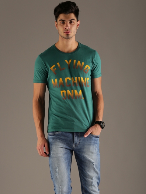 

Flying Machine Men Blue Printed Round Neck Pure Cotton T-shirt