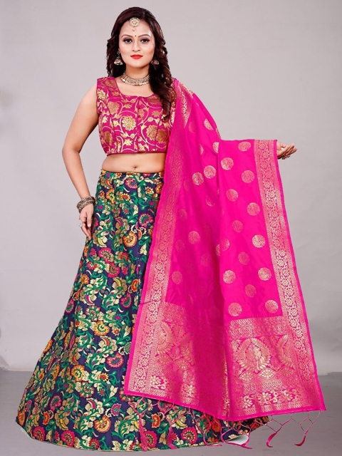 

Ekta Textiles Blue & Pink Semi-Stitched Lehenga & Unstitched Blouse With Dupatta