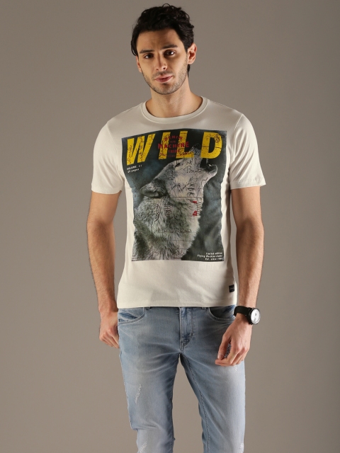 

Flying Machine Men White Printed Round Neck Pure Cotton T-shirt