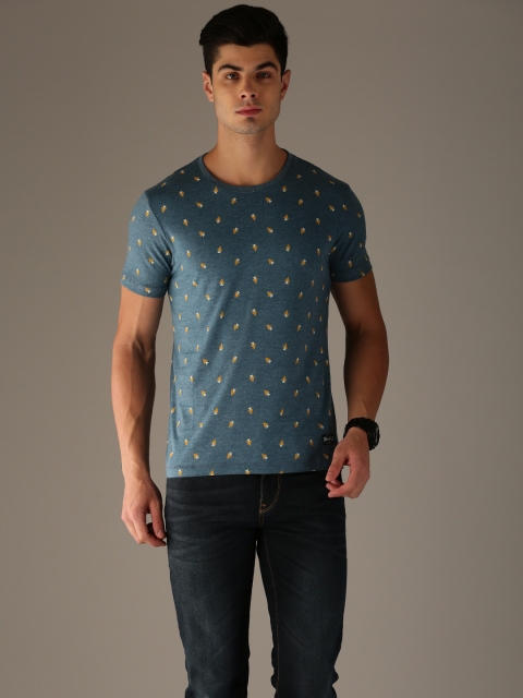 

Flying Machine Men Blue Printed Round Neck T-shirt