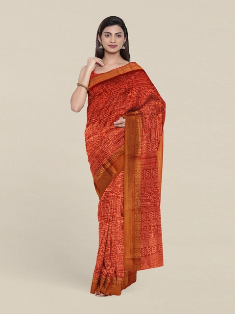 

Pothys Rust & Gold-Toned Geometric Printed Saree
