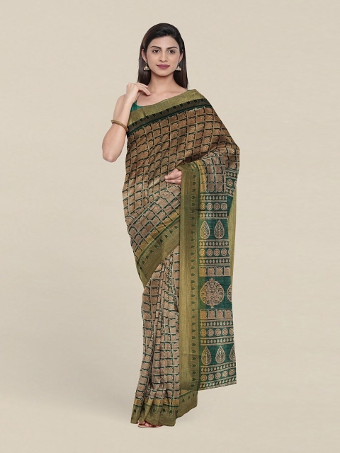 

Pothys Green & Gold-Toned Ethnic Motifs Zari Saree