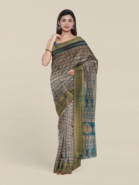

Pothys Blue & Brown Ethnic Motifs Zari Saree