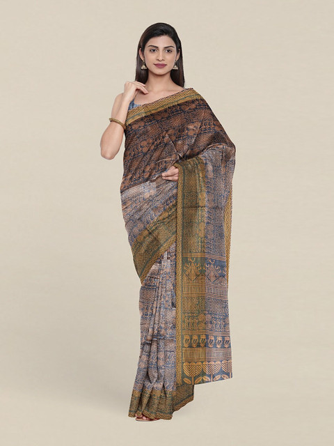 

Pothys Blue & Peach-Coloured Floral Zari Saree