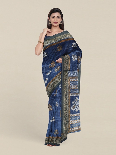 

Pothys Blue & Brown Paisley Printed Cotton Blend Saree