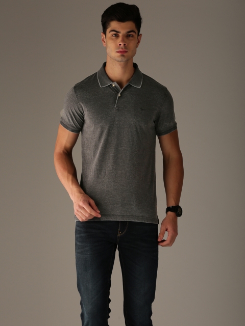 

Flying Machine Men Charcoal Grey Solid Polo Collar T-shirt