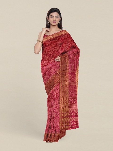

Pothys Purple & Gold-Toned Floral Zari Saree