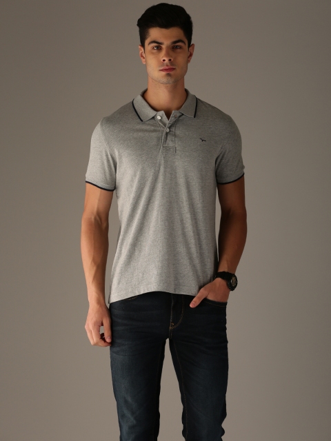

Flying Machine Men Grey Melange Solid Polo Collar T-shirt