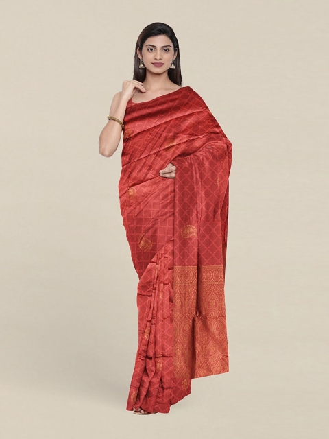 

Pothys Pink & Copper-Toned Ethnic Motifs Zari Saree